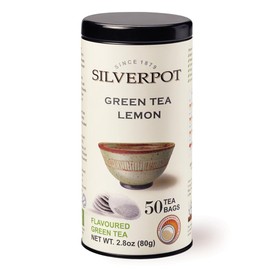 Silverpot Green Tea & Lemon, 50 Round Tea Bags, Tin | Gourmet Green Tea | Caffeinated | Enjoy Hot or Iced