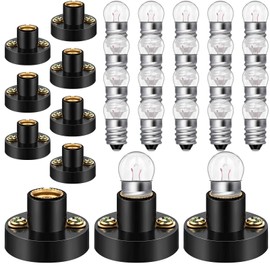 Honoson 30 Pieces E10 Screw Mini Bulbs Warm White Light and E10 Mini Screw Type Bulb Socket Black Plastic Bulbs Holder for Student Experiment Lighting DIY Accessories, 1.5V, 0.3A