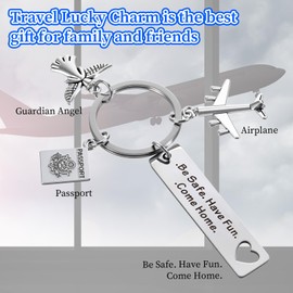 Nogeqi Travel Keychain, Passport Angel Airplane Keychain, Be Safe Have Fun Come Home Safe Travel Gift for Husband Boyfriend Travelers