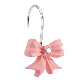 Ganchos decorativos para cortina de ducha, 12 ganchos de ducha con nudo de lazo rosa para anillos de cortina de baño, ganchos de cortina de resina resistentes a la corrosión