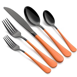 Onlycooker 20-Piece Pink and Black Stainless Steel Silverware Set - Dinner Knives, Forks, Spoons - Dishwasher Safe
