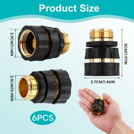 3/4 Inch Garden Hose Fitting Quick Connector Male and Female Set, Aluminum Quick Connect Hose Fittings with Rubberized Grips, Water Hose Connector for Garden (6 Sets)