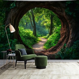 FENDROM Enchanted Forest Tapestry Morning Sunshine Through Nature Green Tree Trail Path Cave Tapestries Wall Hanging For Living Room Bedroom Home Decorations