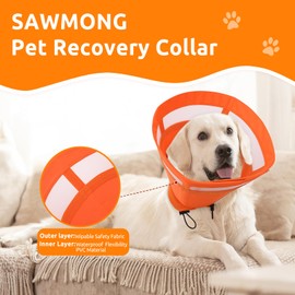 SAWMONG Soft Cone for Dogs, Dog Cones for Large Dogs, Adjustable Pet Recovery Collar to Stop Licking, Comfy Elizabeth E-Collar for Dog After Surgery Alternative (XL,Orange)