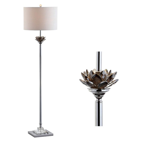 JONATHAN Y JYL2032A Amelia Lotus 59" Crystal/Metal LED Floor Lamp Contemporary,Transitional,Traditional for Bedrooms, Living Room, Office, Reading, SmokeGray/Chrome