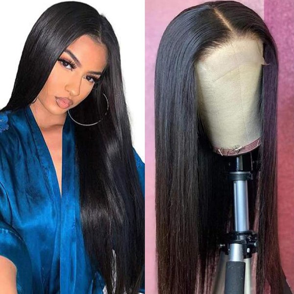 Angie Queen Hair Straight Lace Front Wigs Human Hair 4x4 Lace Wigs HD Transparent Brazilian Lace Front Wigs Human Hair Pre Plucked with Baby Hair Natural Hairline 180% Density 20 Inch.