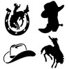 Cowboy Decal 4 Pack: Bucking Bronco Silhouette, Cowboy Hat, Hat