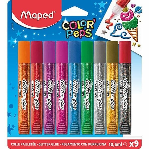 Maped Color'Peps Premium Glitter Glue, Assorted Colors, Pack of 9 (813010)