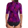 Daci Women Purple Leaf 2 Piece Rash Guard Short Sleeve