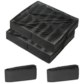 GJIE Under Bed Shoe Storage Organiser, Folding Under Bed Shoe Box with Transparent Lid Fits 12 Pairs Total - Underbed Storage Solution (2 Pcs Black)