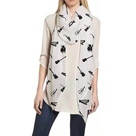 Lina & Lily Musical Instruments Print Scarf Shawl Wrap Lightweight (White)