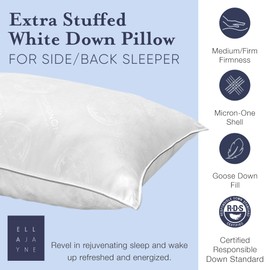 Ella Jayne White Down Pillow, with MicronOne Dust Mite, Bedbug, and Allergen-Free Shell, Medium, for All Sleep Positions - Standard