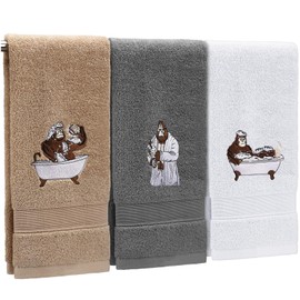 Fanfanwin 3 Pcs Bigfoot Hand Towels for Bathroom Sasquatch Bath Towels Funny Embroidered 100% Cotton Soft Absorbent Decor for Holiday Kitchen Farmhouse Bathroom, 13.7 x 29.5''