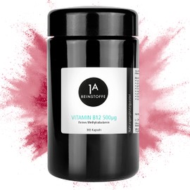 Vitamin B12 - 365 Capsules - Year Pack - 500 μg Methylcobalamin - Activated and Bioactive Form - High Dose & Vegan - No Additives - High-Quality Capsules in Glass