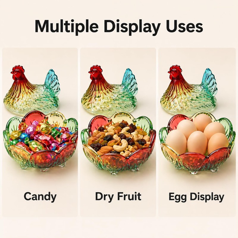 Glass Hen on Nest Candy Dish with Lid, 8.46 x