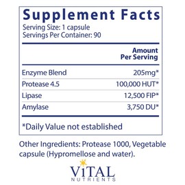 Vital Nutrients Vegan Pancreatic Enzymes | Digestive Enzyme Supplement to Support Digestion | with Protease, Lipase & Amylase | Gluten, Soy, & Dairy Free | 90 Capsules