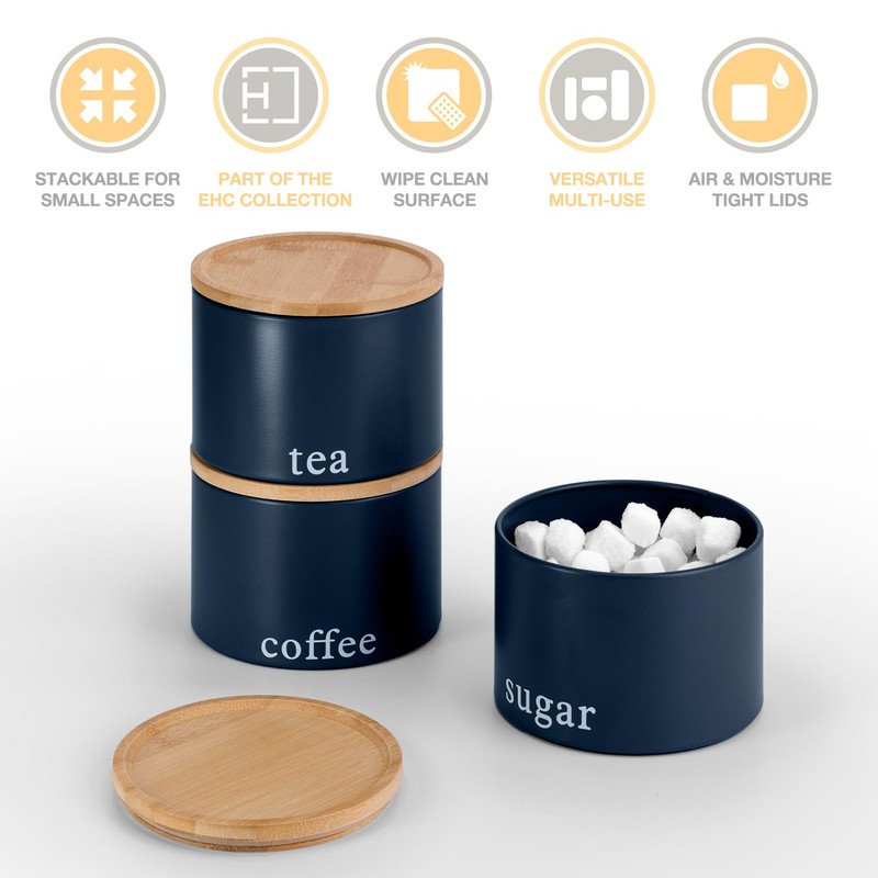 EHC Tea, Coffee, Sugar, Canister Set, Set of 3 Stackable