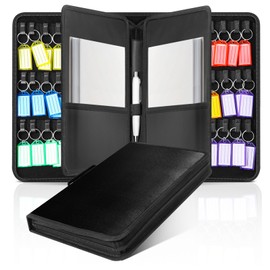 Focxoio Portable Key Organizer,Zippered Key Storage Case with 54 Key Hooks and Tags for Estate Sales,Hotels,Landlord,Car Rental,Upgraded Interlayer and Handle,Waterproof and Fireproof,Black
