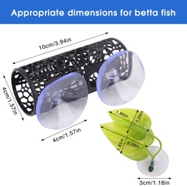 FAMULP 3 Pcs Betta Fish Hammock, Betta Fish Tunnel with Suction Cups and Plastic Plants Leaf for Aquarium Tank