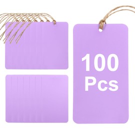 uxcell 100Pcs Purple Plastic Shipping Tags, 3.5" x 2" Waterproof Labeling Tags Writable Blank Hang Tags Perforated with Thread & Wire for Valve Marking, Luggage, Garage, Inventory Tag