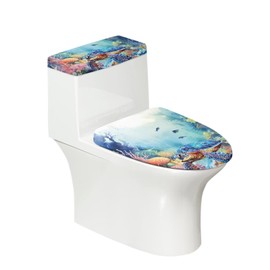 Vanideaoty Sea Turtle Toilet Seat and Tank Lid Covers for Bathroom 2 Set Round Oval for Adults Kids