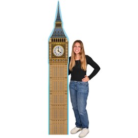 Beistle 7' 10" Tall Big Ben Photo Prop Backdrop, British Theme Party Decorations, Easel Attached