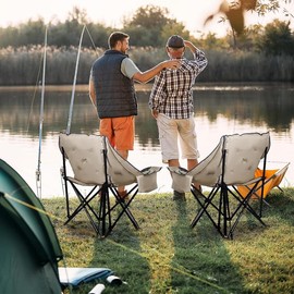 Camping Chair, Padded Camping Chair, Oversized XL Camping Chair, Fold Camp Chair, Lawn Chair, with Cooler Bag & Cup Holder, Thick Padded & Heavy Duty 400Lbs - Color: 1-pack Grey&beige
