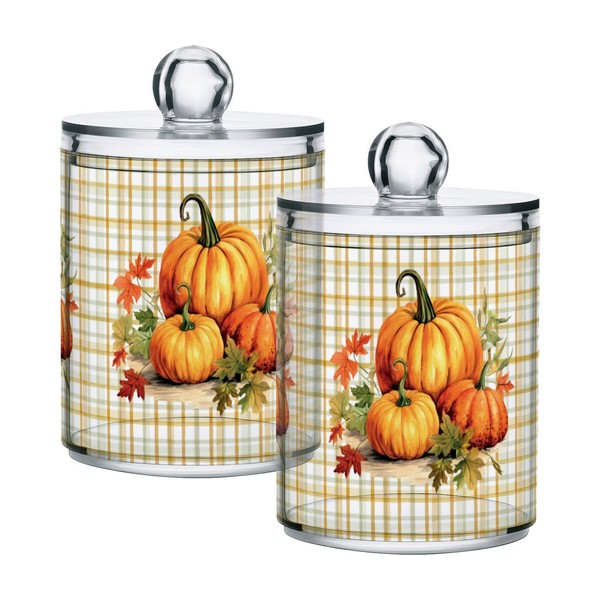 Gredecor 2 Pack Apothecary Jars with Lid Pumpkins Gingham Plaid