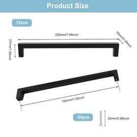 MIYUANGKJ 12 pcs Kitchen Door Handles 192mm Kitchen Cabinet Handle Bathroom Drawer Pulls Black Drawer Handles with Screws Wardrobe Handles for Drawer Cabinet Furniture Decoration