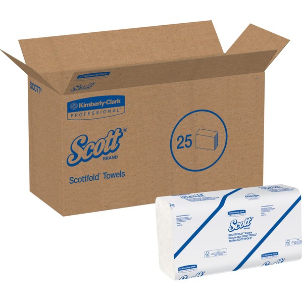 Scott® Scottfold™ Multi-Fold 1-Ply Paper Towels, 9 2/5" x 12 2/5", White, 175 Sheets Per Sleeve, 25 Sleeves Per Carton