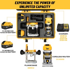 Hard Case for Dewalt Router - Tool Bag for Dewalt 20V Max XR Cordless Woodworking Router Tool, Waterproof & Shockproof Box for Brushless DCW600B (Yellow Black, Large Capacity)
