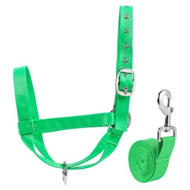 XUANNIAO Easily Adjustable Figure 8 Cow Halter, Double-Ply Premium Livestock Cattle Halters, Colorful Cow Utility Calf Halter with Leading Rope for Miniature Horse Donkey Goat Foal (Small, Green)