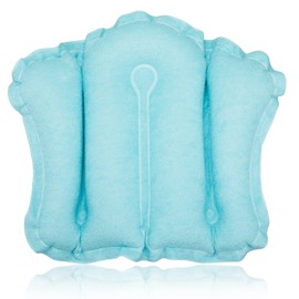 Eowppue Inflatable Bath Pillow with Neck Support and Suction Cups, Soft and Comfortable for Bathtub and Hot Tub, Portable and Easy to Use (Blue)