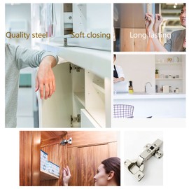 4 Pcs Cabinet Hinges, Kitchen Cupboard Hinges, Bedroom Wardrobe Door Hinges for Bathroom Bedroom Dining Room Mute Hydraulic Soft Close Hinges, Folded Door Hinges with 24Pcs Screws (Inset)