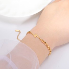 Lightning Bolt Bracelet For Women Men Stainless Steel Charm Simple Layered Bracelet Fashion Dainty Lightning Beaded Double Layer Bracelet Jewelry Gifts, no gemstone