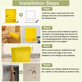 Suteck 16" x 20" Shower Niche Double Shelf -Yellow Rectangle Niche Cube, Ready for Tile Recessed Niches for Bathroom, Niche Shower Storage