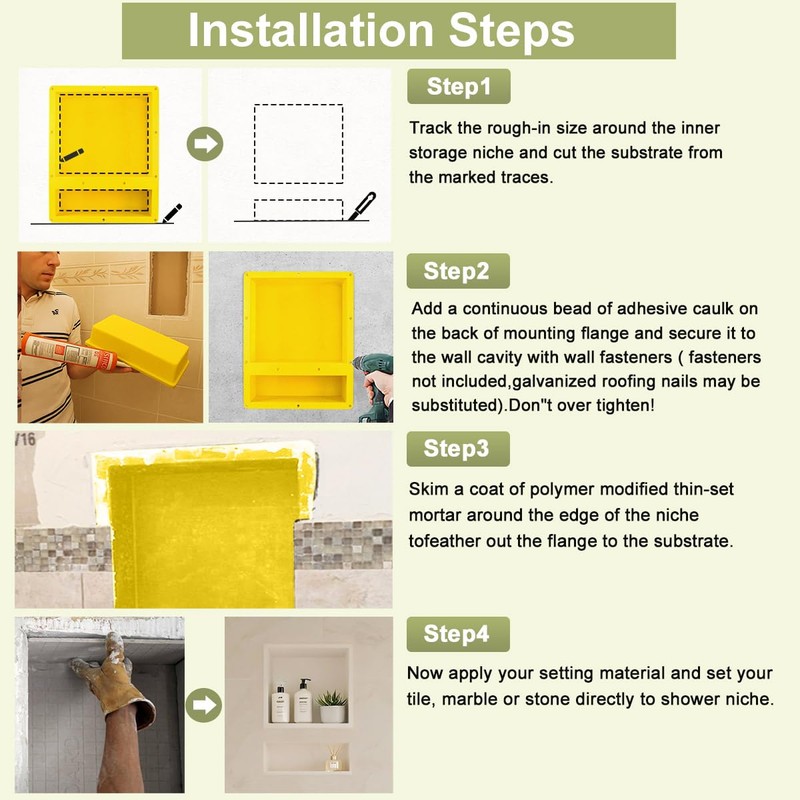 Suteck 16" x 20" Shower Niche Double Shelf -Yellow Rectangle