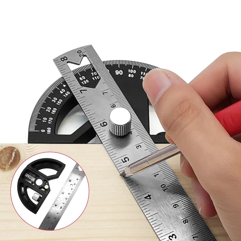 WEITARI Protractor Angle Finder 8-Inch Woodworking Ruler, Adjustable Stainless Steel
