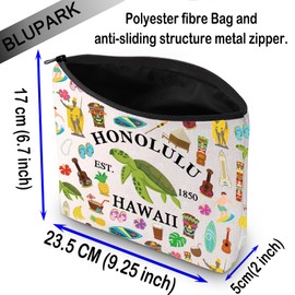 BLUPARK Honolulu Souvenir Cosmetic Bag Hawaiian Gift Honolulu Hawaii Travel Makeup Bag For Honolulu Lovers, Honolulu, Retro