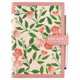 Academic Diary 2025-2026 A5 Page a Day, Soft Cover Organiser Daily Planner from Jul 2025 to Jun 2026, A5 Day to Day Planner with Pen, Stickers, Back Pocket, 3Bookmarks, Pink
