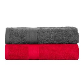 Ample Decor 100% Cotton Bath Towels for Bathroom Set of 2-600 GSM 137 CM X 76 CM Soft Absorbent - Red-Grey