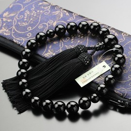 念珠 Dot Quartz Mala For Men 22 Ball Black Onyx Silk Tufted Luxury Zippered Original Mala Bag [略式 Mala Fighters 念珠 Kyoto 念誦, Mother, Funeral Black Onyx Men's donsu 2000100200490] [Mala Bag Gift]