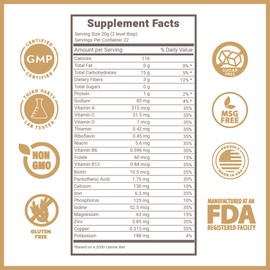 Lewis Labs Fabulous Fiber Powder Supplement | Delicious Quick Dissolve Daily Fiber Powder from Fruits, Vegetables & Grains, Contains Vitamins & Minerals, Proudly Made in The USA, 16 Ounces (2 Pack)