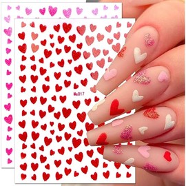 10 Sheets Heart Nail Stickers Glitter Shiny Love Nail Decals 3D Self Adhesive Nail Art Stickers Glitter Powder Effect Valentine's Day Hearts Designs DIY Valentines Manicure Decorations Accessories