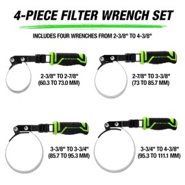 OEMTOOLS 87117 4 Piece Professional Swivel Oil Filter Wrench Set, Strap Wrench Set For Mechanics