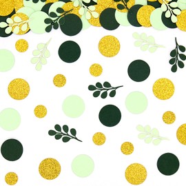 Vofrise 300PC Green Eucalyptus Dot Confetti Golden Nature Themed Baby Shower Birthday Bridal Shower Wedding Party Decorations Greenery Table Scatter Decor Supplies