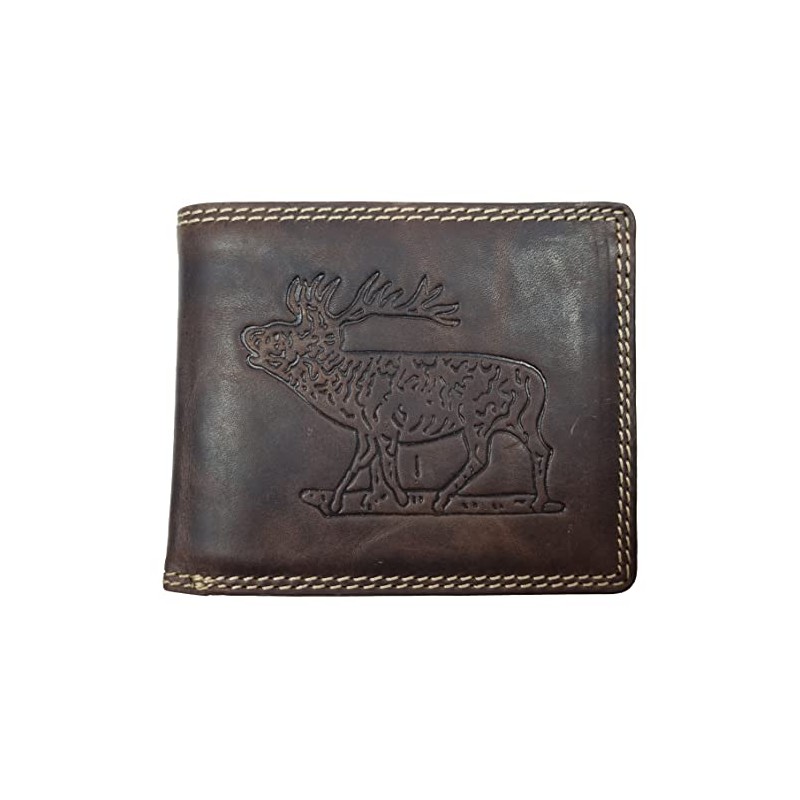 Einkaufszauber Genuine Buffalo Leather Hunter Purse Deer, dark brown, Wallet