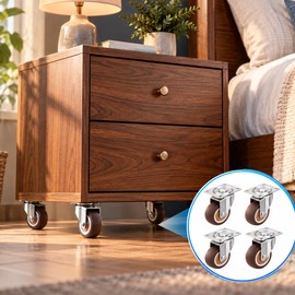 4-Pack Furniture Caster Wheels for Small Tables & Cabinets – TPR Rubber Wheels with Metal Mounting Plates for Easy Furniture Movement