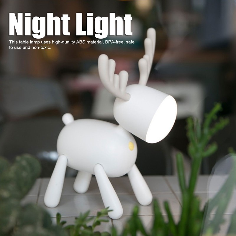 LED Night Light Cartoon Deer Shaped Table Lamp 1200mAh USB