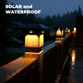 Kemeco Solar Post Cap Lights for 4x4 Posts, 12 Pack Warm White LED Solar Powered Waterproof Black Deck Fence Cap Lights for Wooden Vinyl Post